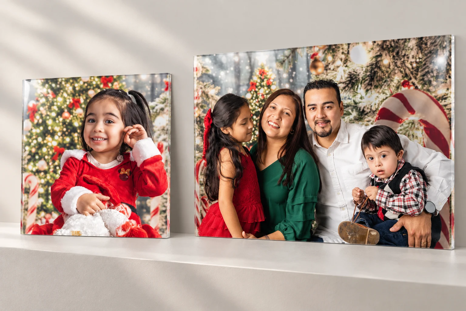 Ejemplo de presentación de dos acrílicos con fotografías navideñas